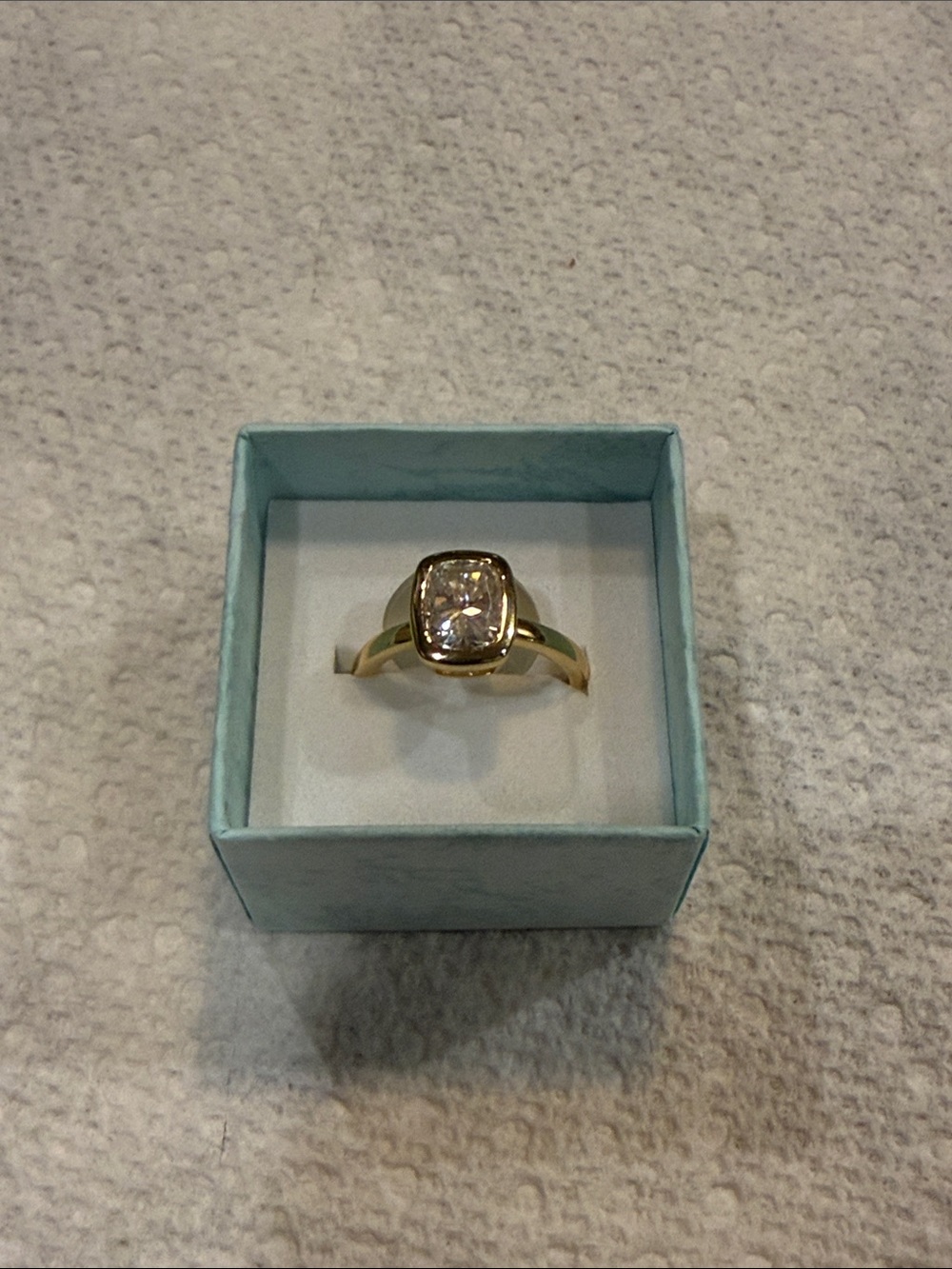 Gold Cushion-Cut Solitaire Ring with Clear Stone - Women Jewelry